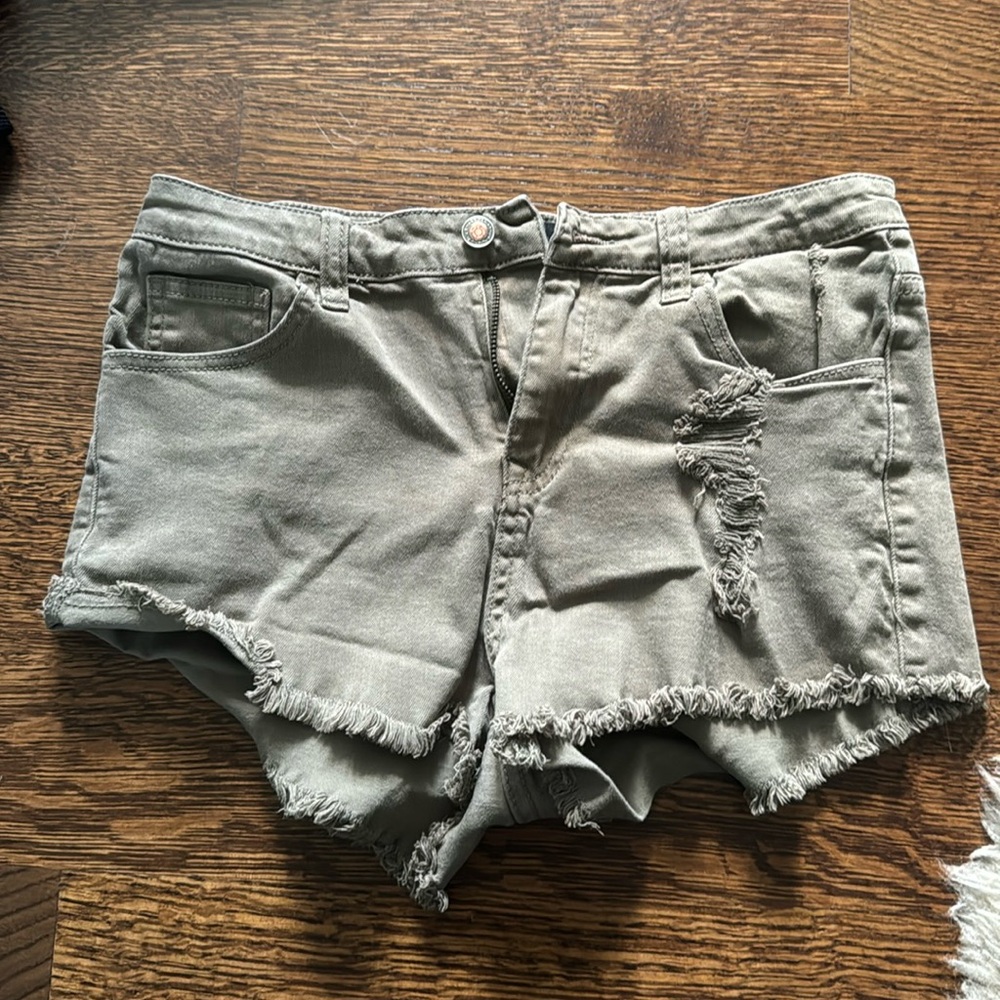 Army green denim short shorts